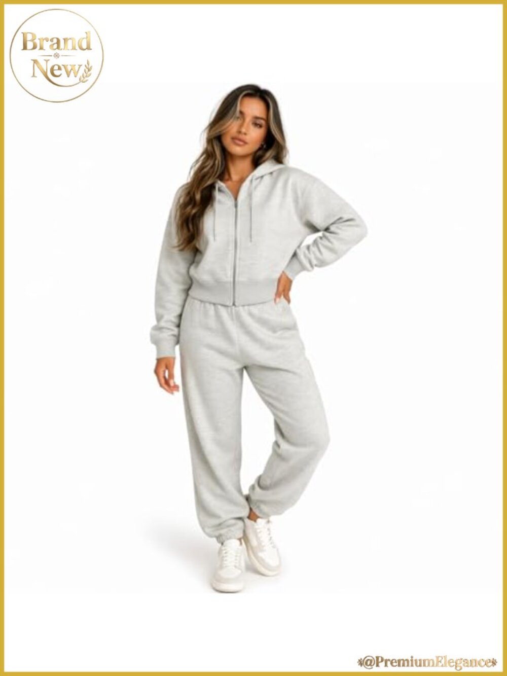 Women's Cropped Zip Up Hoodie & Jogger Sweatsuit Set 2-Piece